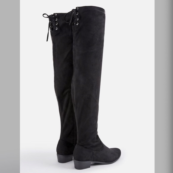 Shoes - Black Faux Suede Over-the-knee Boot Lace-up Top 10